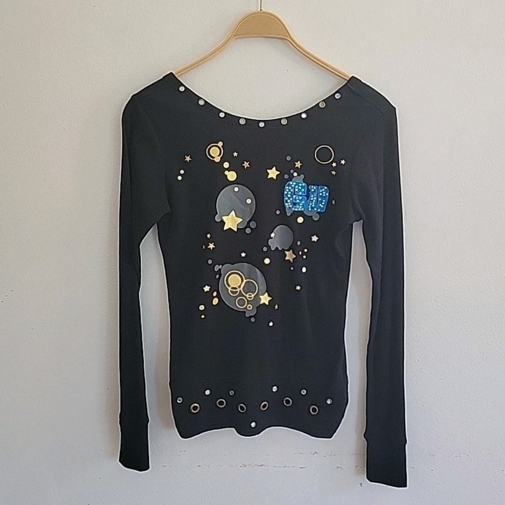G Unit Long Sleeve Top Medium Black Vintage Embellish Gold Foil Graphic Hip Hop